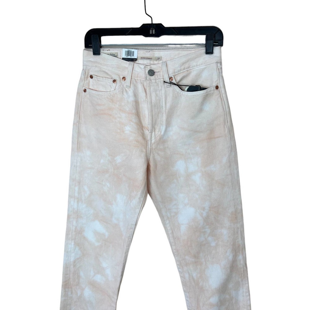 NEW Levis Wedgie Straight Jeans High Rise Denim Tie Dye Button Fly Pink Peach 27 - Picture 4 of 12